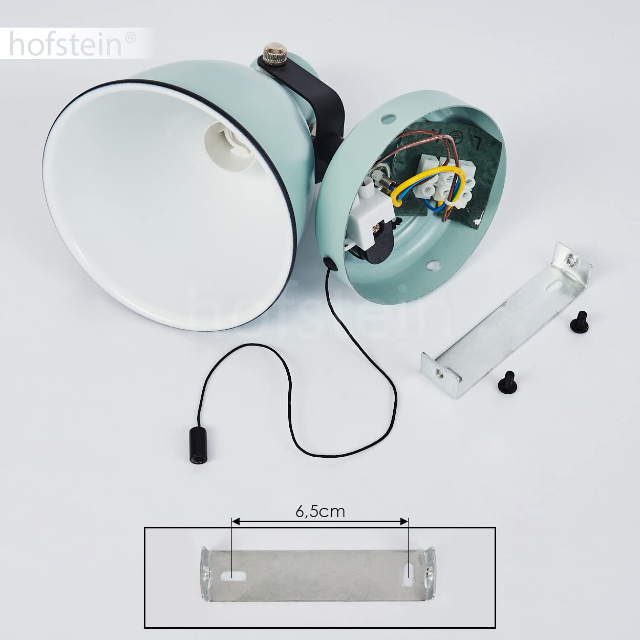 Wandleuchte Selki, moderne Wandlampe aus Metall in Türkis matt/Weiß/Schwarz mit verstellbarem Strahler, Leuchte im Retro/Vintage-Design mit Zugschnur am Gehäuse, 1-flammig, 1 x E14, ohne Leuchtmittel