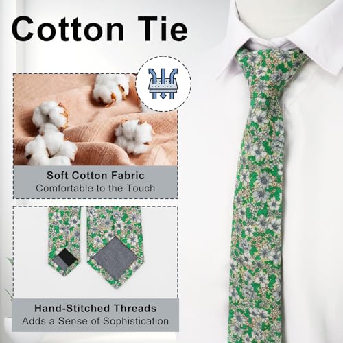 Image of Luckyvestir Mens Ties, Sage /Dusty Blue /Pink Floral Ties for Men, 2.76 inch Cotton Flower Necktie for Wedding /Groomsmen /Party
