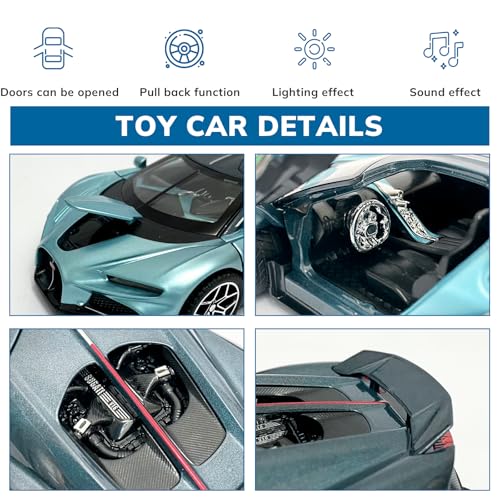 Carro de juguete metálico 1:32 con luces y sonidos miniatura 7