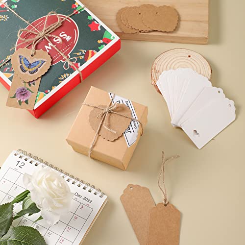 100 Stück Geschenkanhänger Kraftpapier, Kraftpapier Anhänger zum Beschriften Papieranhänger mit 16m Jute Schnur Blanko Geschenkanhänger Weihnachten Handmade Label