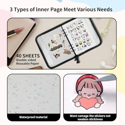 Image of Sticker Storage Book,Organize Your Stickers with Ease A5 Sticker Storage Album,Sticker Binder Book with 120 Sized Pockets and 40 Sheets of Double-Sided Reused Blank Paper,for Planner Stickers