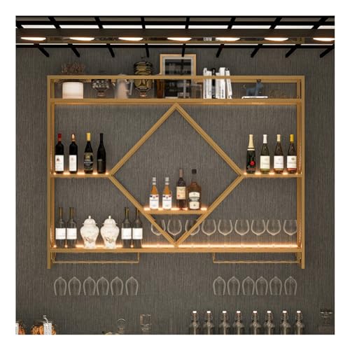 Soporte de vino para pared con luces LED color dorado