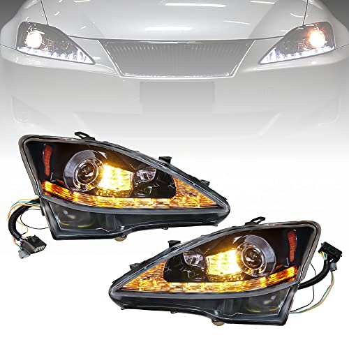 Toolven Halogen Headlights with LED DRL, 12V Left and Right Side Headlamp, Headlights Assembly For 2006-2010 Lexus IS250 IS350