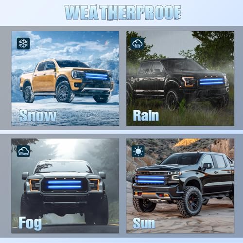 Image of Nilight 2PCS 24 inch Truck Grille Strobe Lights Strip 384 LED Emergency Light Blue Flexible Side Flashing Warning Caution Safety Waterproof Lighting Kit for Trucks Tow Plow Construction Vehicles