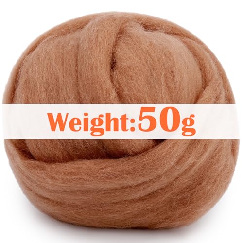Image of Mayboos 1.76oz Oak Brown Natural Wool Roving, Needle Felting Wool | Wool for Needle Felting for Wet /Dry Felting Handcrafts and Spinning