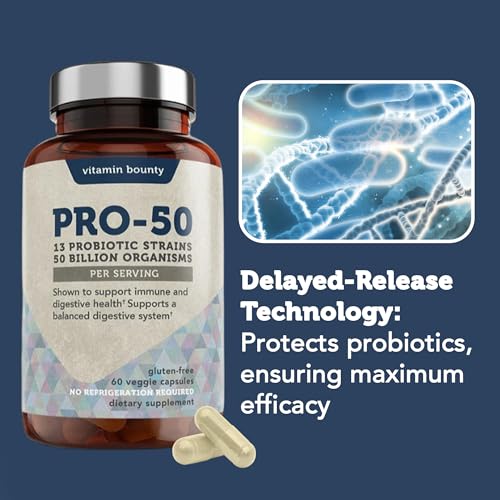 Vitamin Bounty Pro-50 Probiotic - 50 Billion Organisms and 13 Probiotic Strains That Promote Gut Health, Digestive Health Probiotic, Delayed Release Capsule with Prebiotic Greens - 60 Capsules - Image 5