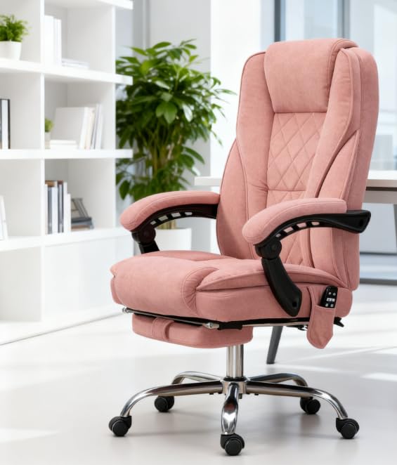 Image of Ergonomic Office Chair with Footrest and Heated, Massage Gaming Chair with 6 Vibration Point, Suit for Heavy People, High Back Reclining Chair,Pink