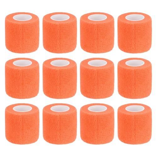 uxcell 12 Rolls Adhesive Elastic Tape Elastic Bandage,2" x 5 Yards Sports Elastic Wrap Flexible Stretch Athletic Wrist Tape for Tennis Racquet Grip Sports Knee Ankle,Orange