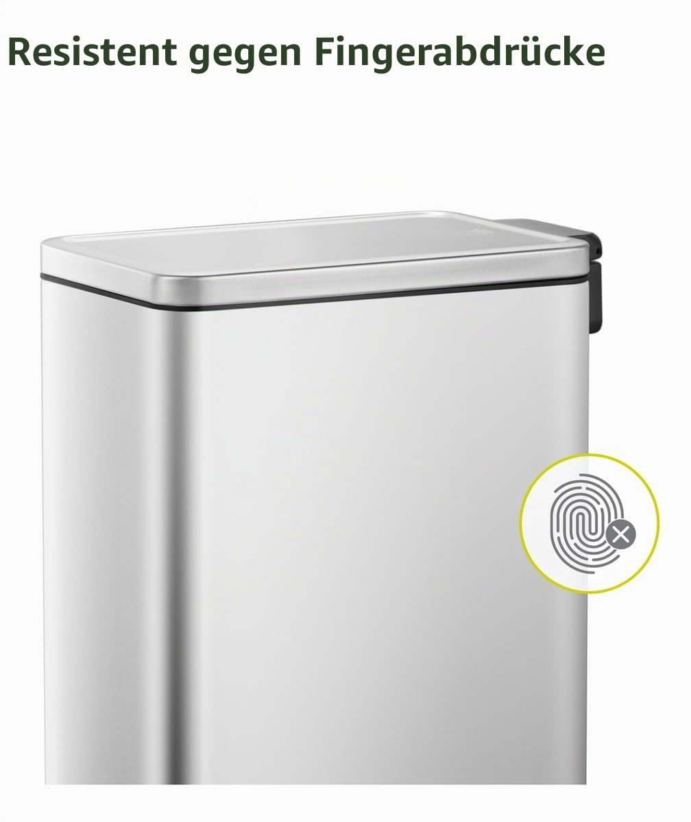 EKO Stella Slim Küchenmülleimer, 30 l, mit Pedal und Soft-Close-Deckel, Edelstahl, Anti-Fingerabdruck, moderner und robuster Mülleimer, große Kapazität für Recycling