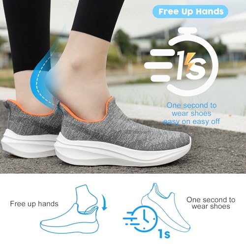 ZOVE Wide Toe Box Shoes Women Hands Free Wide Walking Shoes Ultra Light Tennis Breathable Wide Width Running Sneakers Athletic Gym Workout Trainers 8812 Grey 423