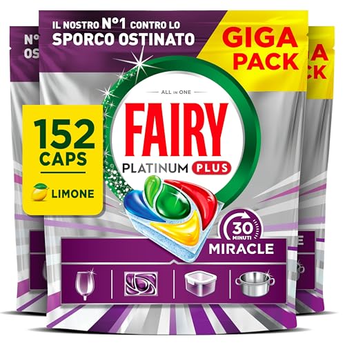 Fairy 30 Minuti Miracle Detersivo Pastiglie Lavastoviglie, 152 capsule, Limone, Il N.1 Contro Lo Sporco Ostinato, Potente Anche Nei Cicli Brevi, GIGA Pack