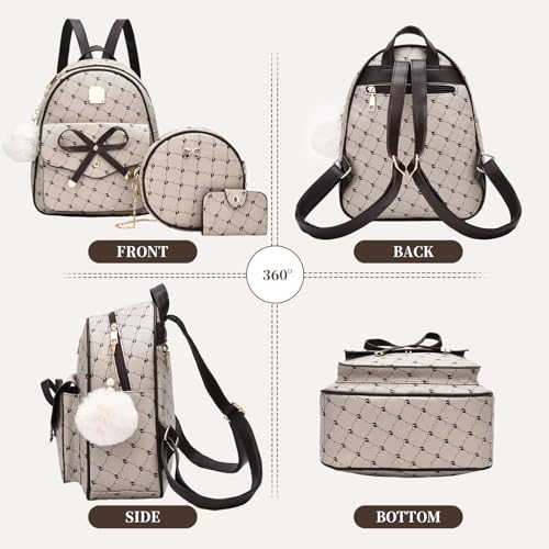 Image of I IHAYNER Girls Bowknot 3-Pieces Fahsion Leather Backpack Backpack Purse for Women Rucksack for Ladies Shoulder Bag