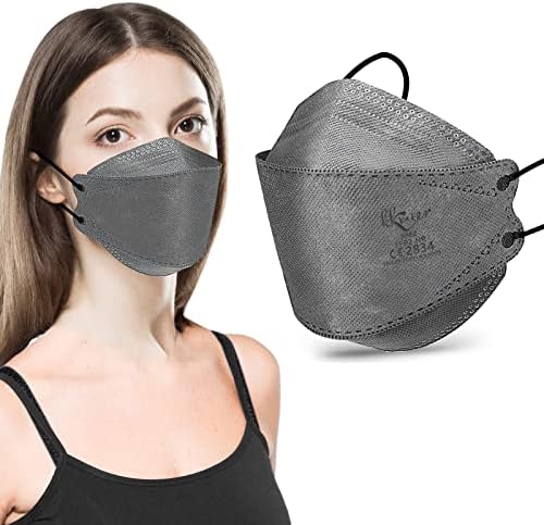 KKmier FFP2 Masks 20pcs, FFP2 Face Masks, EN 149:2001+A1:2009 Certified Fish-shaped Coloured Disposable Face Mask for Women Men, 4-Layer Filters Particles 94%, Individually Wrapped (Khaki)
