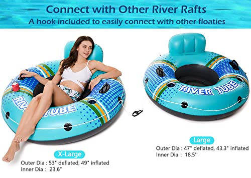 Jasonwell Inflatable River Tube Float – Heavy Duty River Float Pool Floats Lake Premium Water Tubes for Floating Recreational River Raft Lounge Floaties with 2 Cup Holders for Adult