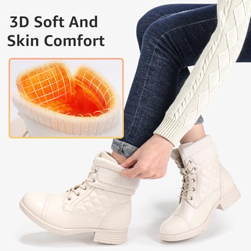 Image of STQ Womens Combat Boots Lace Up Ankle Booties With Side Zipper Fall Winter