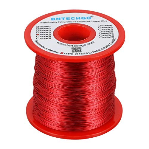 Image of BNTECHGO 26 AWG Magnet Wire - Enameled Copper Wire - Enameled Magnet Winding Wire - 1.0 lb - 0.0157 inch Diameter 1 Spool Coil Red Temperature Rating 155℃ Widely Used for Transformers Inductors | 26 Gauge Enameled Copper Coil Wire Widely Used For Transformers, Inductors, Speakers, Electromagnets, Educational Experiments