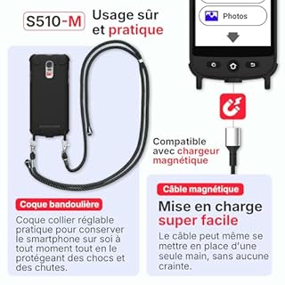 swissvoice - Smartphone S510-M + Câble De Charge Magnétique + Coque de Protection Bandoulière - Facile à Utiliser - Bouton SOS - Smartphone Senior 4G - Débloqué - Noir