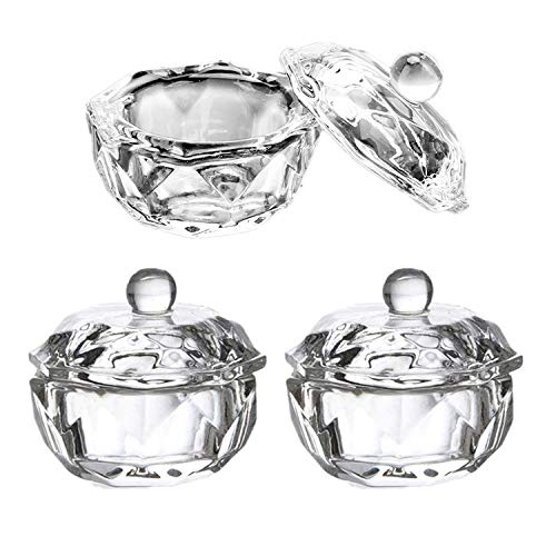 3 Pieces Nail Dappen Dish with Lid Glass Dapping Dish Nail Cup for Liquid and Powder Acrylic Bowl Nail Salon Supplies