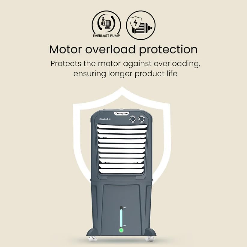 Image of Crompton ACGC-ZELUSPAC30 30L Air Cooler for Home | Honeycomb Cooling Pads | Everlast Pump | 4-Way Air Deflection | Ice Chamber | Inverter Compatible | Portable Room Cooler | Grey