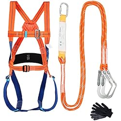 Arnes Con Doble Linea De Vida Arnés de Seguridad Anticaidas, 5 Puntos Kits de Arnés de Seguridad Arnés Escalada con Guantes, Ergonómico Ajustable Cuerpo Completo Protección Contra Caídas Arnés para Escalar, Trabajar en Altura