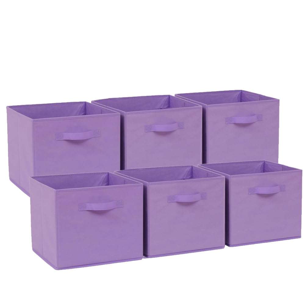 BonChoice Foldable Storage Cubes Boxes Pack of 6 with Handle for Home Organization, Fabric Wardrobe Storage Box Organizer Basket Bins for Clothes Toys Towels, Collapsible&Durable Purple