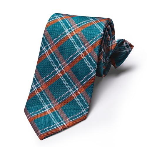 Image of Barry.Wang Plaid Ties Mens Silk Necktie and Tie Clip Checkered Tie for Wedding Party Business Formal