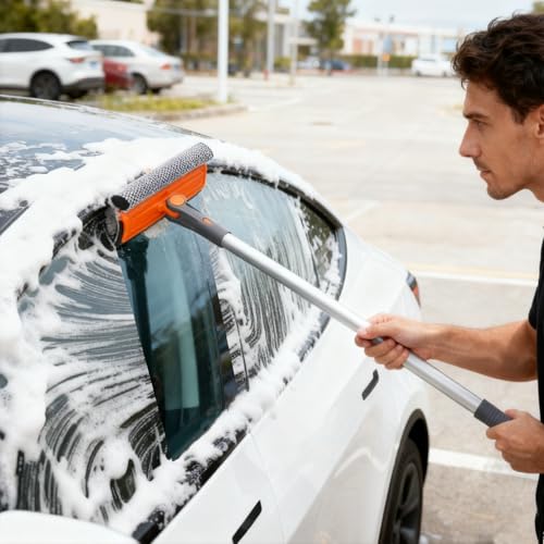 Image of eazer Professional Window Squeegee, 2-in-1 Rotatable Squeegee for Window Cleaning Kit, Window Cleaner Tool, Window Washing Equipment Kit with Extension Pole (20''-30'') for Shower /Windshield