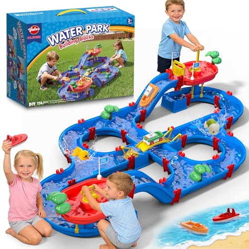 VATOS 2-Tier Toddlers Water Table Toy, 114 PCS DIY Dual-Basin