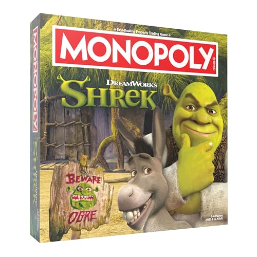 MONOPOLY: Shrek Edition Board Game, Buy, Sell & Trade, Iconic Fairy Tale Characters like Shrek, Donkey, Puss n Boots & More, Classic Family Game for...