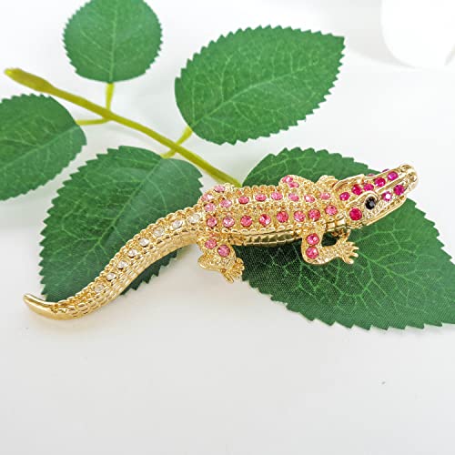 Image of Navachi 18k White Gold Plated White Crystal Crocodile Alligator Az7262 Brooch Pin