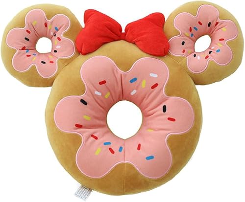 GUDVES Figura de anime almohada de felpa con forma de dona de fresa lazo de ratón orejas grandes galletas comida en la parte trasera de la oficina