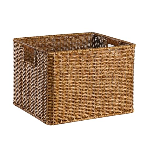 Cesto in Rattan, Cestino Portaoggetti Grande, Contenitore Portaoggetti in Tessuto, Scatola Portaoggetti in Rattan per Camera da Letto, Casa, Accessorio per Ufficio (2)
