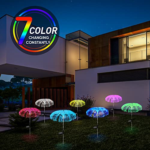 Iueecen Solar Lights Outdoor Waterproof, Solar Garden Lights Decorative 4Pack, Solar Jellyfish Flowers Lights 7Colors Change, Fairy Stakes Garden Decor For Yard Patio Pathway Christmas Decorations #TOP1