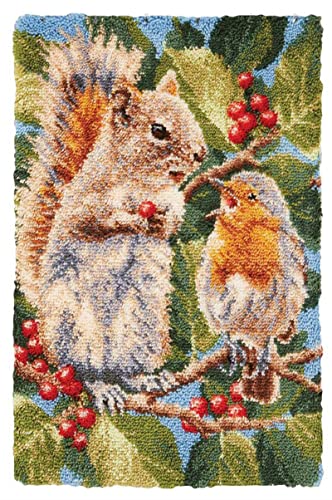 SxLingerie Eichhörnchen Knüpfteppich Knüpfen Set Knüpfkissen DIY Handwerk Knüpfpackung Knüpfteppich Formteppich Für Kinder Teppich Knüpfen Knüpfteppich Zum Selber Knüpfen Kreuzstich Set 115X80cm Cover