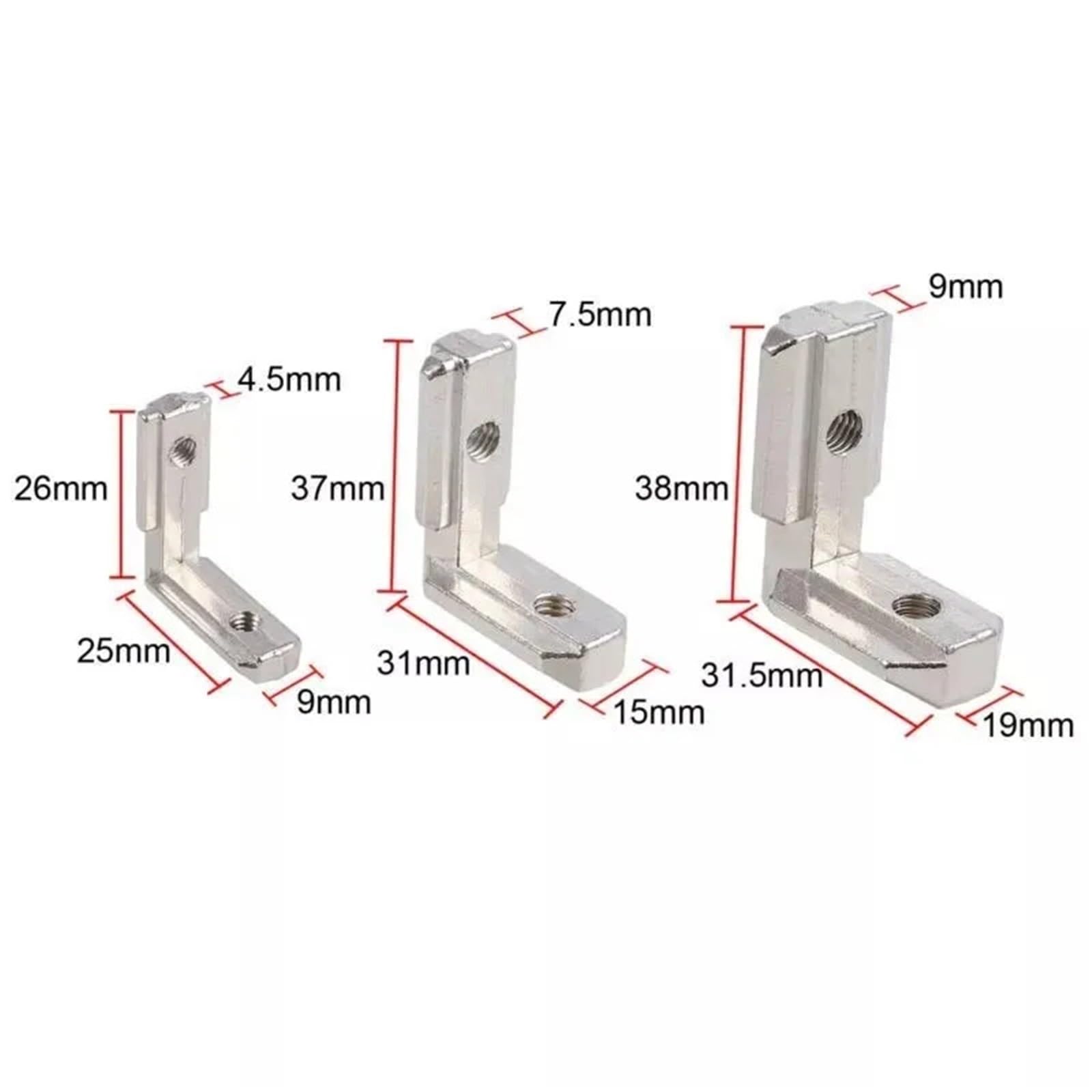 Escuadras Metalicas 10 piezas/paquete de conectores esquina interiores plateados con tornillos for perfiles aluminio 2020, 3030 y 4040(40EU-M6)