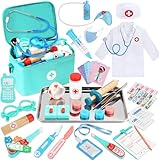 Malette Docteur Enfant,Kit de Médecin Jouets Déguisement de Docteur Accessoires en Bois avec Stéthoscope,Thermomètre,Capsule,Jeu d'imitation Cadeau pour Fille Garçon Enfant 3+ Ans - Vert