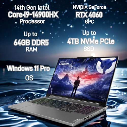 Image of Lenovo Legion 5i Gaming Laptop - 16 inch WQXGA 165Hz Display, Intel 24-Core i9-14900HX, NVIDIA RTX 4060, 64GB DDR5, 4TB SSD, RGB Backlit Keyboard, Win 11 Pro & MS Office Pro, with External CD /DVD Drive