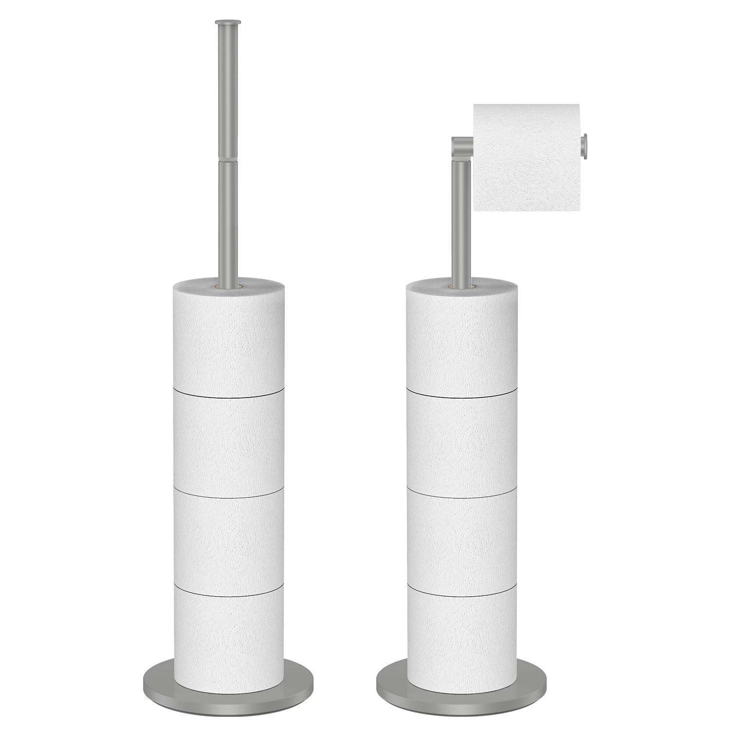 Vinsani Freestanding Toilet Roll Holder Bathroom Stand Paper Roll Holder Heavy Base Stainless Steel Free Standing Storage Dispenser Holds 5 Rolls Anti-Rust Pedestal for Toilet Bathroom (Grey)