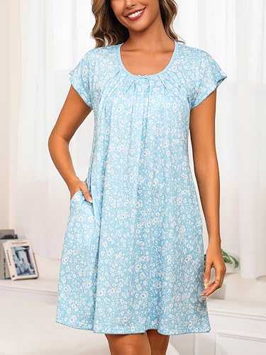 Donnalla House Dresses for Women with Pockets Short Sleeve Mumu Dress Moo Moo Nightgown Lounge Dress Comfy Sleepwear4