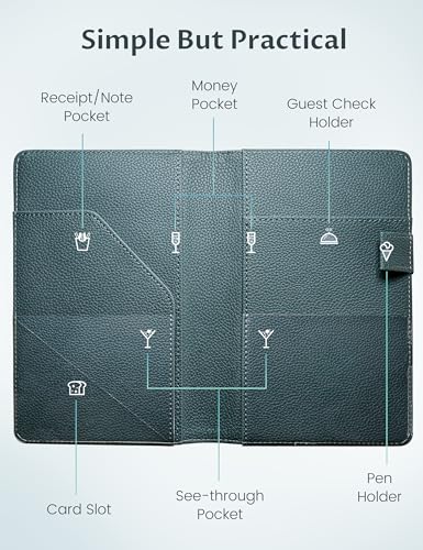 Image of Mymazn Green Server Books for Waitress Book Waiter Book Server Booklet Restaurant Waitstaff Organizer, Serving Book Guest Check Book Holder Money Pocket Fits Server Apron (Greygreen)