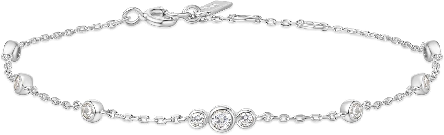 ANIA HAIE Damen Armband MISS DAINTY Sparkling Bezel aus 925 Sterling Silber, besetzt mit 9 Zirkonia, Länge: 16,5 + 2 cm Verlängerung, inkl. Geschenkverpackung