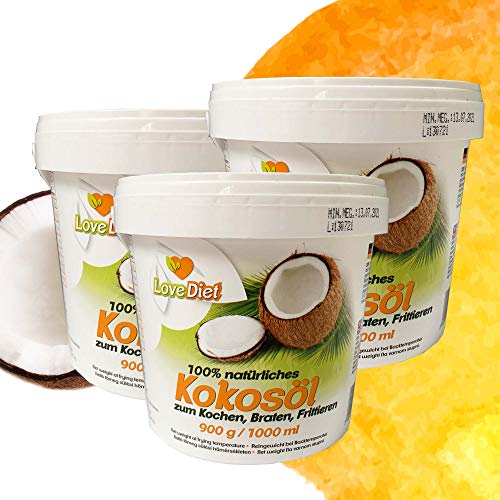 LoveDiet Coconut Oil | Kokosfett | Kokos öl | Kokosnussöl | Geschmacksneutral | Raffiniert und Desodoriert | Kokosöl für Haare und Haut | zum Kochen, Braten und Backen | Kokosöl für Tiere (3x1000ml) LoveDiet Coconut Oil | Kokosfett | Kokos öl | Kokosnussöl | Geschmacksneutral | Raffiniert und Desodoriert | Kokosöl für Haare und Haut | zum Kochen, Braten und Backen | Kokosöl für Tiere (3x1000ml)