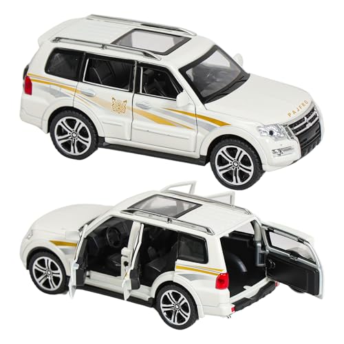 Image of Alloy Metal Pull Back Die-cast Car 1:32 White Pajero Model with Sound & Music, Toy Cars for Kids Durable and Fun Gift for Boys and Girls