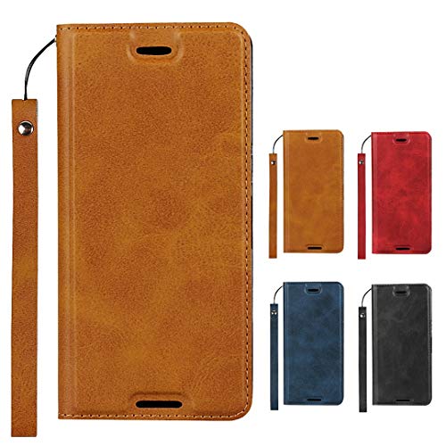 Elick Xperia Ace SO-02L ケース カバー 超薄型 軽量 手帳型 エクスぺリア エース SO-02L ケース 高級PUレザー マグネット式 ストラップ付き カード収納 スタンド機能 スマホケース ブラウン