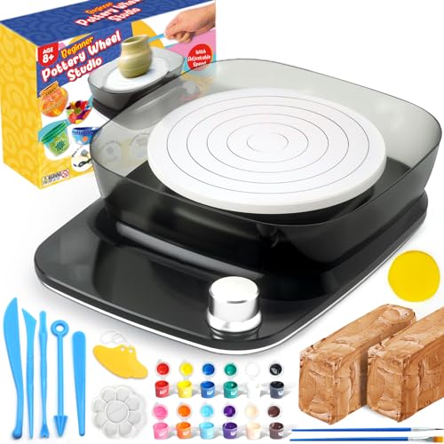 ToyUnited Pottery Wheel for Kids: Complete Pottery Kit for Beginners with Air Dry Clay - Sculpting Clay Tools & Arts Supplies Arts - Crafts for Girls Ages 4-8 Crafts Kits for Kids Ages 8-12, Black