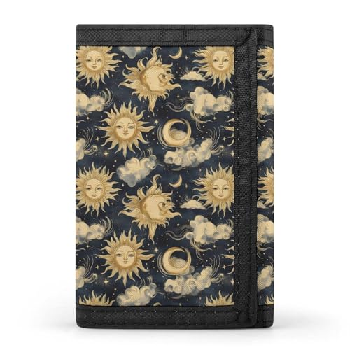 Gold Sun And Moon Pattern Print Wallet for Men, 8 Credit Card Holder Slim Minimalist Front Pocket Small Mens Bifold Wallets