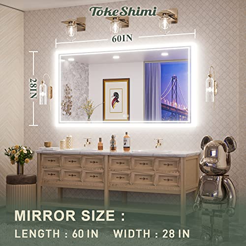 Tokeshimi 60 X 28 Inch Led Bathroom Mirror Lighted Vanity Mirror Large Wall Mounted Backlit Mirror Anti-Fog Makeup Mirror With Lights & Dimmable Touch Sensor(Horizontal&Vertical) #TOP7