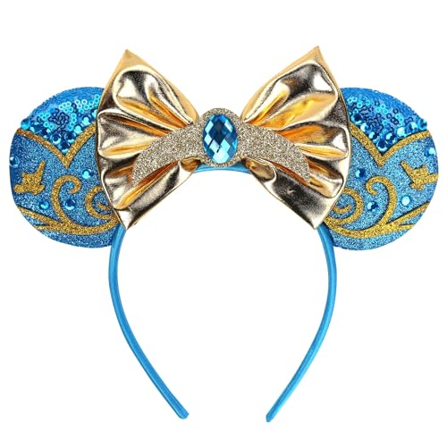 Velvetherm Mouse Ears Headbands For Women Adult Mouse Ear Costume Cosplay Birthday for Park Blue Party with Bows