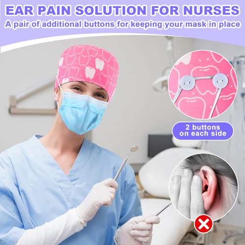 Image of Unittype 4 Pcs Nurse Caps for Women Nursing Working Caps with Button and Sweatband Adjustable Elastic Scrub Hats for Dentist