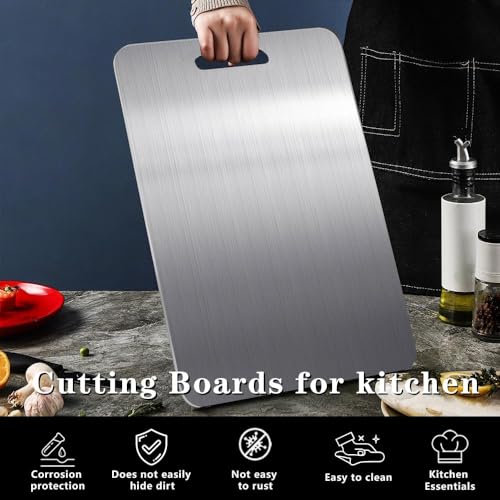 Image of Titanium Cutting Board, 2 PCS Titanium Cutting Boards for Kitchen, Non Toxic, Double-Sided Food Grade Chopping Board for Outdoor Camping(15.6 inch x 11 inch,15.6 inch x 11 inch)